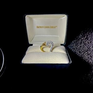 18KT Gold Sterling Silver Flash Crystals Heart Pendant - Fine Jewelry